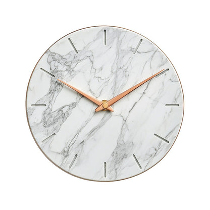 Hikos Luxury Marble Wall Clock - Carrara White Texture with Rose Gold Hands - Silent Minimalist Clock - Modern Decor for Kitchen & Bedroom